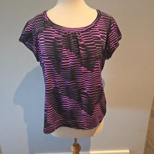 Worthington Women’s Geometric Print Short Sleeve Top | Size XL | Purple & Black